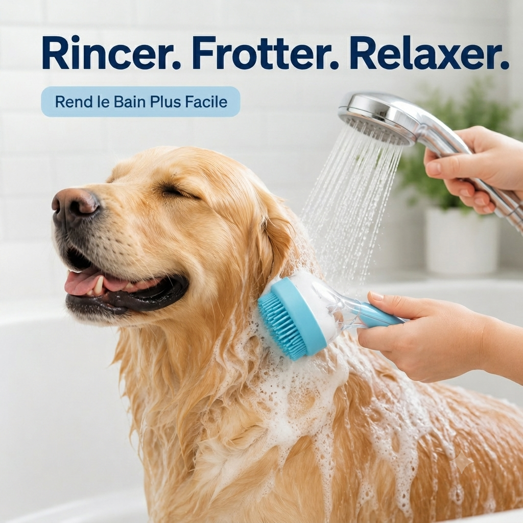 Brosse de bain 2 en 1 pour animaux avec distributeur de shampoing