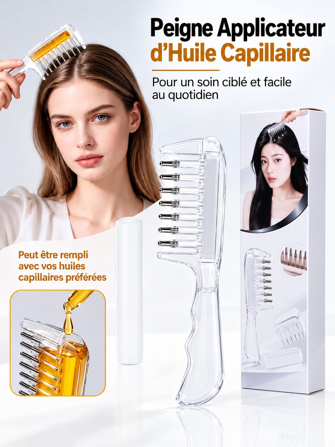 Peigne applicateur d'huile capillaire