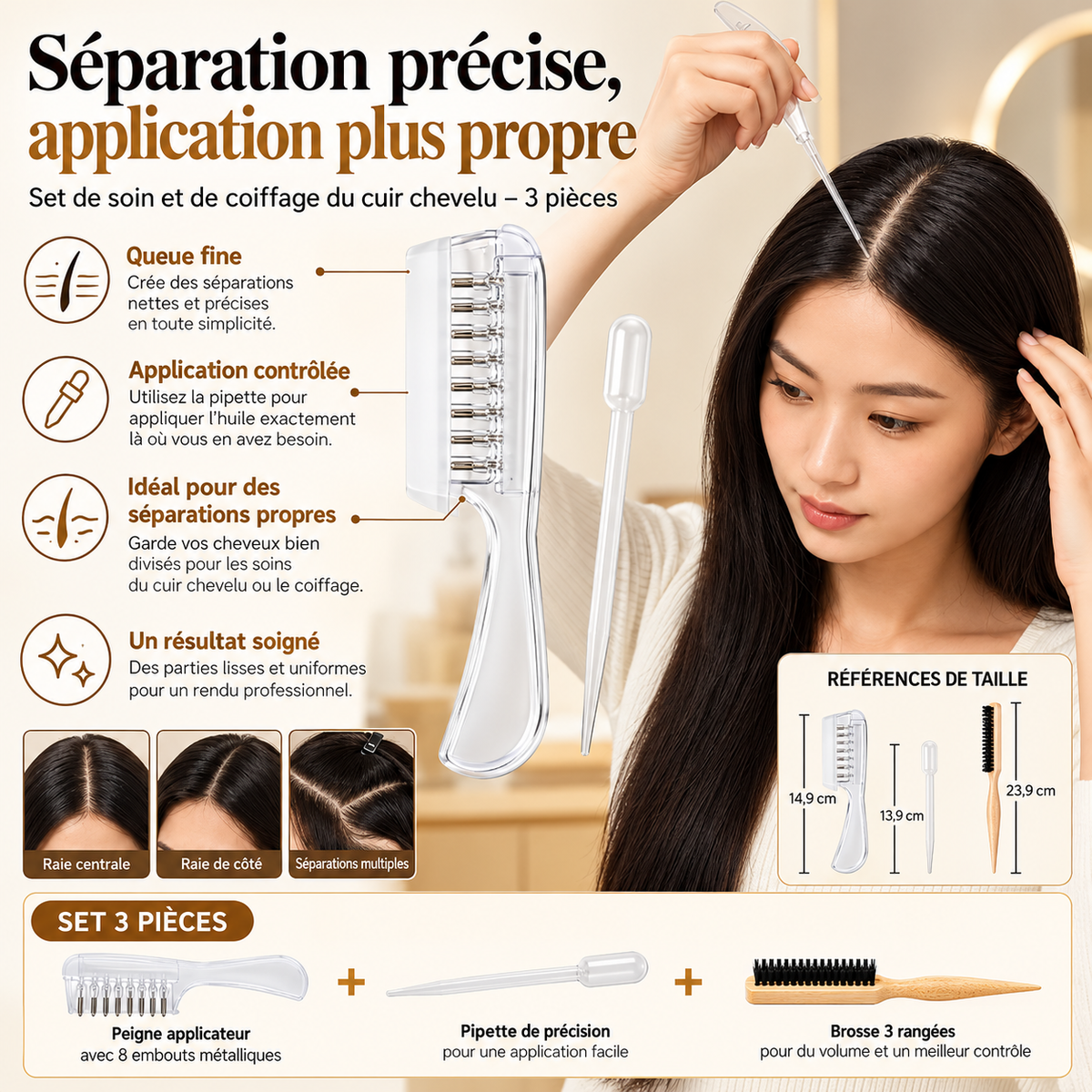 Peigne applicateur d'huile capillaire